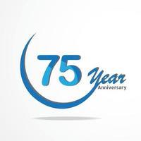 75 ans de type de logo de célébration d'anniversaire de couleur bleu et rouge, logo d'anniversaire sur fond blanc vecteur