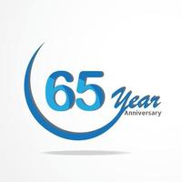 65 ans de type de logo de célébration d'anniversaire de couleur bleu et rouge, logo d'anniversaire sur fond blanc vecteur