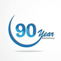 90 ans de type de logo de célébration d'anniversaire de couleur bleu et rouge, logo d'anniversaire sur fond blanc vecteur