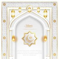 Ramadan arabe islamique blanc et d'or luxe ornemental Contexte avec islamique modèle et décoratif lanternes vecteur
