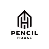 maison et crayon logo. initiale lettre h maison logo modèle vecteur
