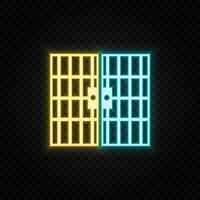 prison, porte, icône néon icône. bleu et Jaune néon vecteur icône. transparent Contexte