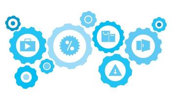 connecté engrenages et vecteur Icônes pour la logistique, service, expédition, distribution, transport, marché, communiquer concepts. ajouter, acheter, magasin équipement bleu icône ensemble sur blanc Contexte