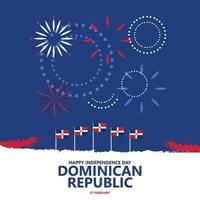 dominicain république indépendance journée vecteur illustration avec nationale drapeau et feux d'artifice. Caraïbes pays Publique vacances salutation carte. adapté pour social médias poste.