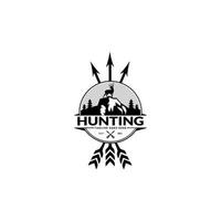type de logo de chasseur de cerf, chasseur homme et cerf, club de chasseurs, chasse au cerf, icône de symbole de la faune animale vecteur