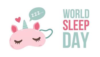 monde sommeil journée carte postale ou bannière. vecteur illustration de une mignonne en train de dormir masque avec texte sur un international vacances
