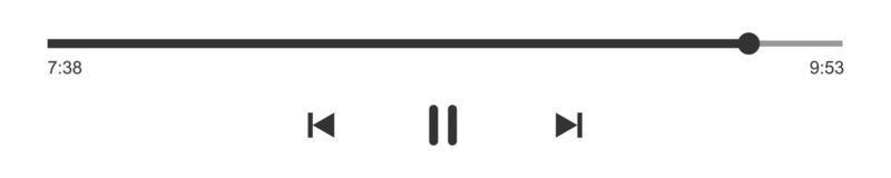 l'audio ou vidéo joueur le progrès chargement bar avec temps glissière, pause, rembobiner et vite vers l'avant boutons. Facile modèle de lecteur multimédia relecture panneau interface vecteur