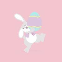 joyeuses fêtes de pâques avec lapin animal de compagnie et oeuf, couleur pastel, personnage de dessin animé d'illustration vectorielle plane vecteur