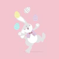 joyeuses fêtes de pâques avec lapin animal de compagnie et oeuf, couleur pastel, personnage de dessin animé d'illustration vectorielle plane vecteur