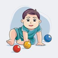 mignonne bébé garçon en jouant avec coloré des balles vecteur illustration gratuit Télécharger