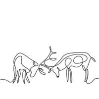 dessin d'une ligne continue de deux rennes. deux cerfs dans le design minimaliste de la forêt isolé sur fond blanc. hiver animal concept dessiné à la main ligne art vector illustration de croquis de la faune