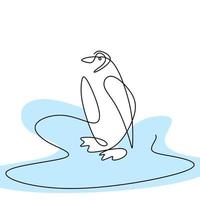dessin vectoriel de pingouin continu une ligne. un pingouin est debout dans la glace isolé sur fond blanc. le style minimaliste dessiné à la main des oiseaux aquatiques incapables de voler. concept d & # 39; animaux d & # 39; hiver