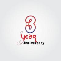 Logotype de célébration d'anniversaire de 3 ans. logo anniversaire avec couleur rouge et bleu isolé sur fond gris, conception de vecteur pour la célébration, carte d'invitation et carte de voeux
