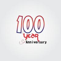 Logo de célébration d'anniversaire de 100 ans. logo anniversaire avec couleur rouge et bleu isolé sur fond gris, conception de vecteur pour la célébration, carte d'invitation et carte de voeux