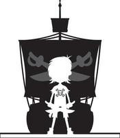 dessin animé cape et d'épée pirate avec navire dans silhouette vecteur