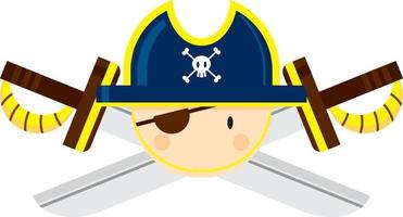 dessin animé cape et d'épée cache-oeil pirate capitaine avec franchi épées vecteur