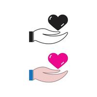 main cœur logo icône illustration coloré et contour vecteur