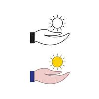 main Soleil logo icône illustration coloré et contour vecteur
