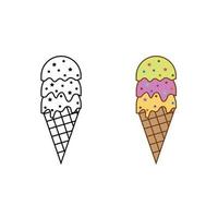 la glace crème logo icône illustration coloré et contour vecteur