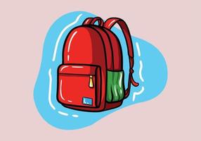 main tiré rouge sac à dos, école sac. éducation et retour à école concept.vecteur icône. dessin animé minimal style. vecteur