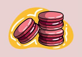 dessin animé macaron biscuits rose maracron. traditionnel français sucré dessert dessin. mignonne main tiré vecteur illustration.