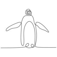 dessin d'une ligne continue de pingouin debout isolé sur fond blanc. animal mignon pose dans la glace. style de minimalisme dessiné à la main. famille de pingouins. concept animal de la faune. illustration vectorielle vecteur