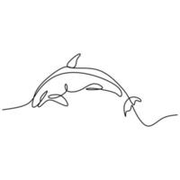 un dessin au trait unique de joli beau dauphin dans l'océan. gros animal mammifère drôle dans la mer sur la vague isolée sur fond blanc. conception minimaliste dessinée à la main de poisson de natation naturelle. vecteur