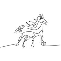 art de dessin à la main de cheval d'une ligne. cheval sauvage debout pour logo, carte, bannière, affiche, flyer isolé sur fond blanc. Élégance conception de minimalisme animal mammifère. illustration vectorielle vecteur