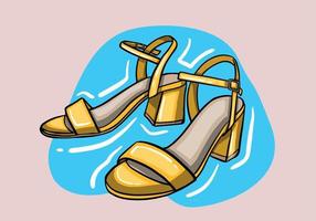 main tiré vecteur illustration de élégant à la mode Jaune aux femmes des chaussures avec haute talon isolé sur Contexte