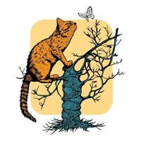 chat escalade arbre ciselure papillon vecteur