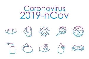 jeu d'icônes de style de ligne dégradé coronavirus vecteur