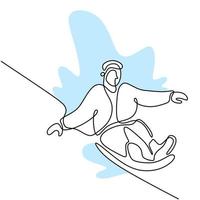 dessin au trait continu d'un jeune homme de snowboarder professionnel ride snowboard rapide à la montagne enneigée. concept d'hiver de sport extrême. conception de minimalisme. illustration de croquis de vecteur