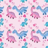 mignonne rose et bleu dinosaure avec cœur forme sans couture modèle. vecteur