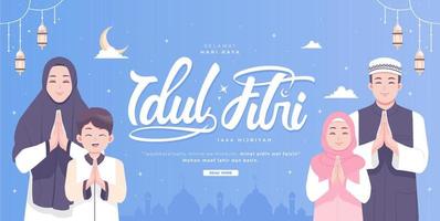 idiot fitri veux dire indonésien content eid mubarak concept bannière vecteur