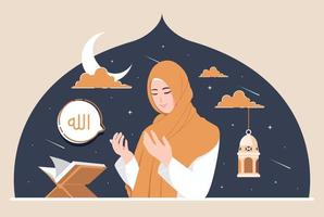 vecteur musulman femmes prier personnage illustration