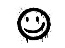 souriant visage emoji personnage. vaporisateur peint graffiti sourire visage dans noir plus de blanche. isolé sur blanc Contexte. vecteur illustration