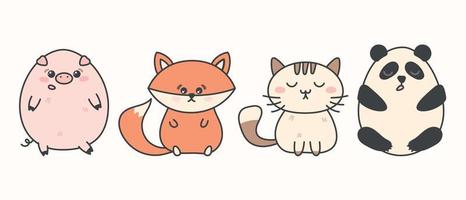 mignonne dessin animé animaux, chat, Renard, Panda, cochon. une ensemble de vecteur isolé illustrations.