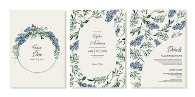 ensemble de rustique mariage invitation modèles avec fleurs sauvages. invitation cartes, détails dans aquarelle ancien style. vecteur