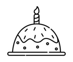 mignonne anniversaire gâteau noir et blanc vecteur ligne illustration