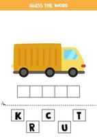 jeu d'orthographe pour les enfants d'âge préscolaire. camion de dessin animé. vecteur