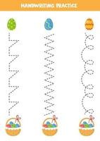 tracez les lignes avec des oeufs de Pâques et des paniers. pratique de l'écriture. vecteur