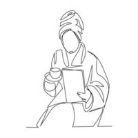 femme mobile vecteur illustration tiré dans ligne art style