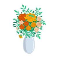 une bouquet de fleurs dans une vase isolé sur une blanc Contexte. vecteur graphique.