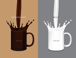 éclaboussures de chocolat et de lait dans l & # 39; illustration vectorielle de tasse vecteur