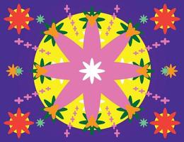 hippie graphique éléments décoratif fleur buvard géométrique floral ornement trippant psychédélique Années 80 violet rose Jaune rouge, couronne pop icône symbole vecteur