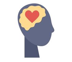 tête et cerveau avec cœur icône. l'amour concept. vecteur plat illustration