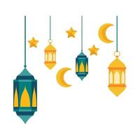 islamique lanterne illustration. symboles de Ramadan Moubarak, pendaison or lanternes, arabe les lampes, lanternes lune, lanterne élément, étoile, art, vecteur et illustration