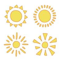 symbole de soleil abstrait dessiné à la main. jeu de doodle d'été. éléments vectoriels pour la conception vecteur