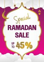 modifiable Ramadan vente affiche modèle. avec papier Couper ornements, lune et lanternes. conception pour social médias et la toile. vecteur illustration