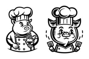 chef porc logo, icône vecteur clipart. porc chef vecteur logo illustration.